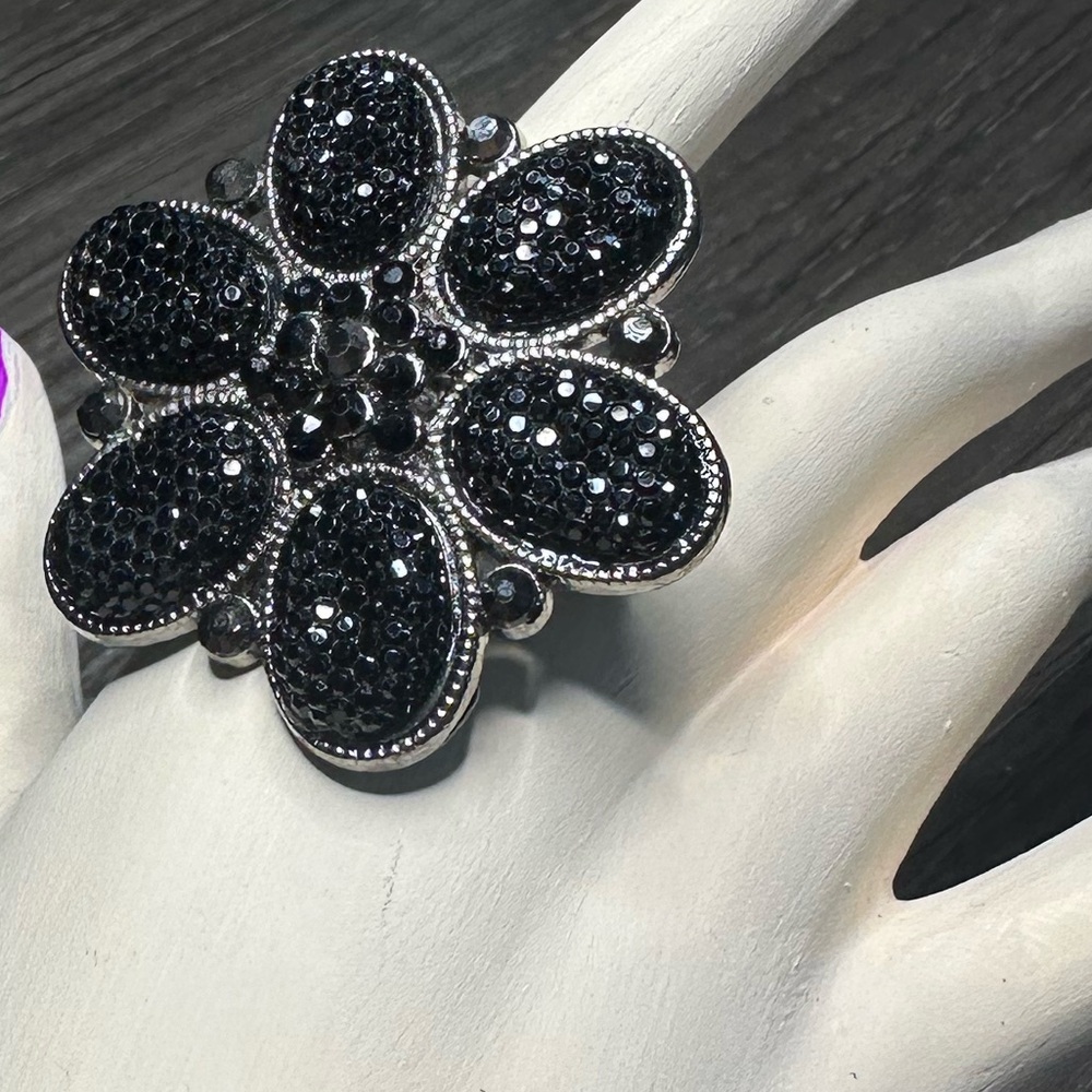 Black Floral Statement Ring